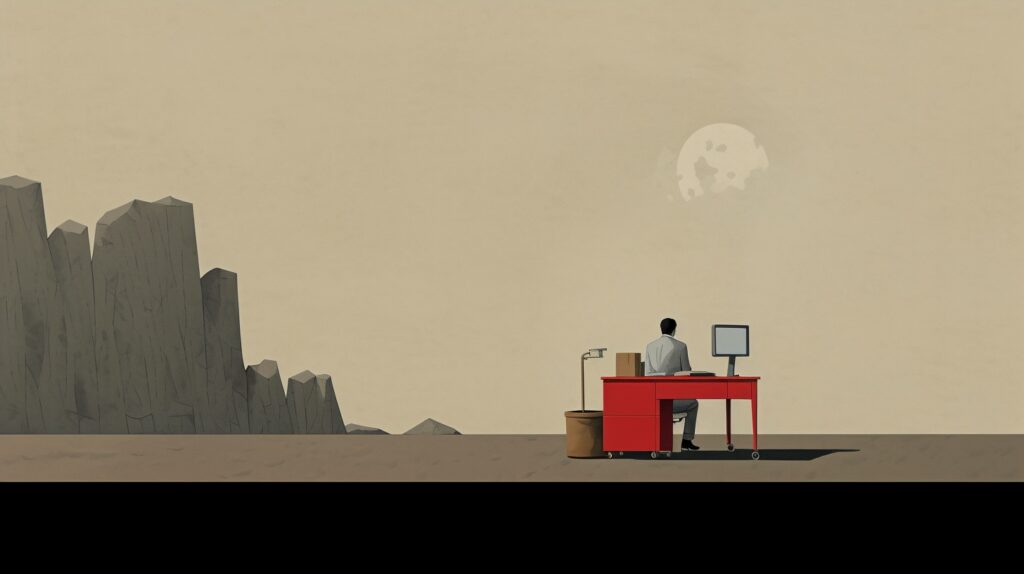 Man sits at desk under the moonlight, ready to start a digital product business.