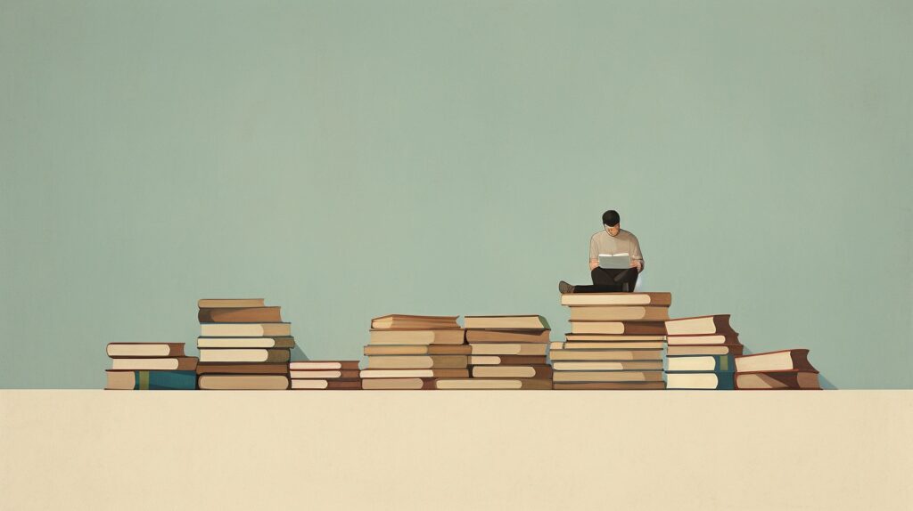 ebook writing tips
Man sitting on a pile of books